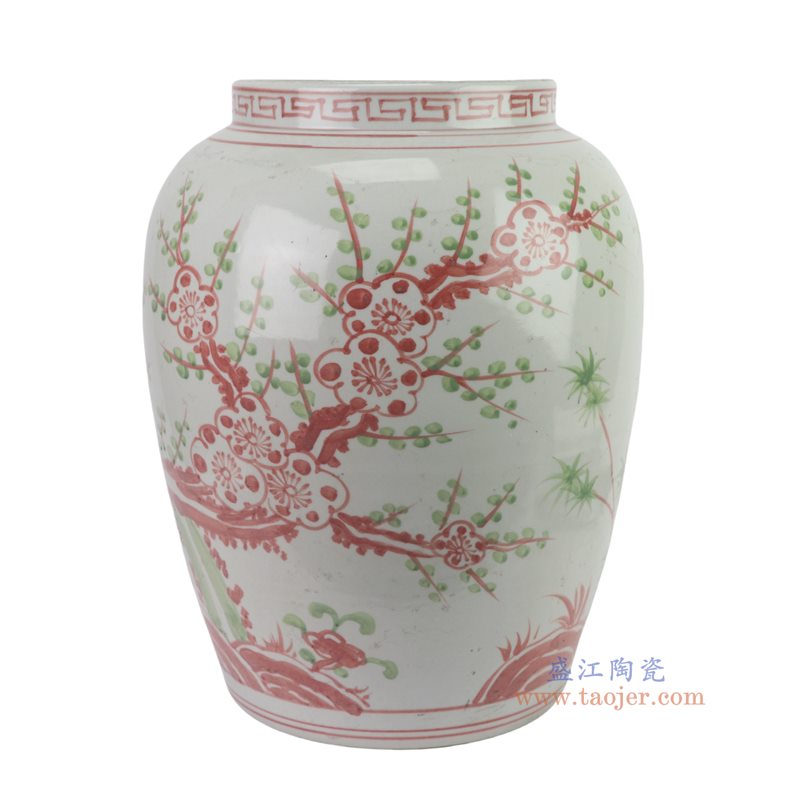斗彩花鸟冬瓜罐侧面
