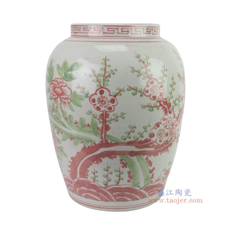 斗彩花鸟冬瓜罐侧面