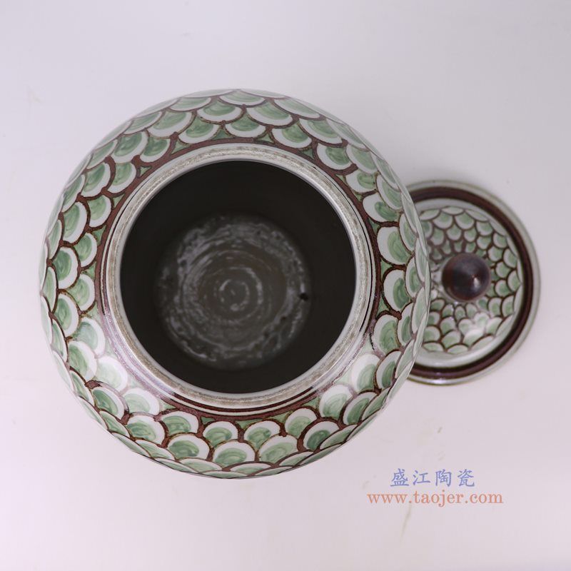 绿色海水纹将军罐瓶口