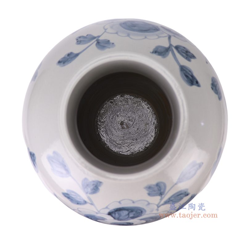 青花花树纹花瓶顶面