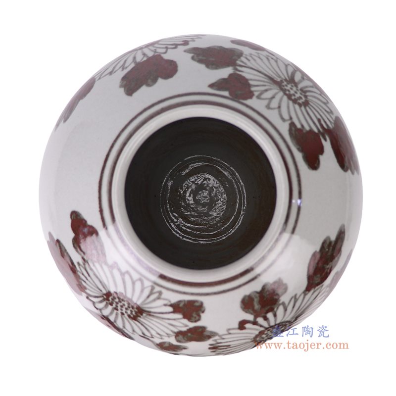 铁锈红菊花纹花瓶罐子上面