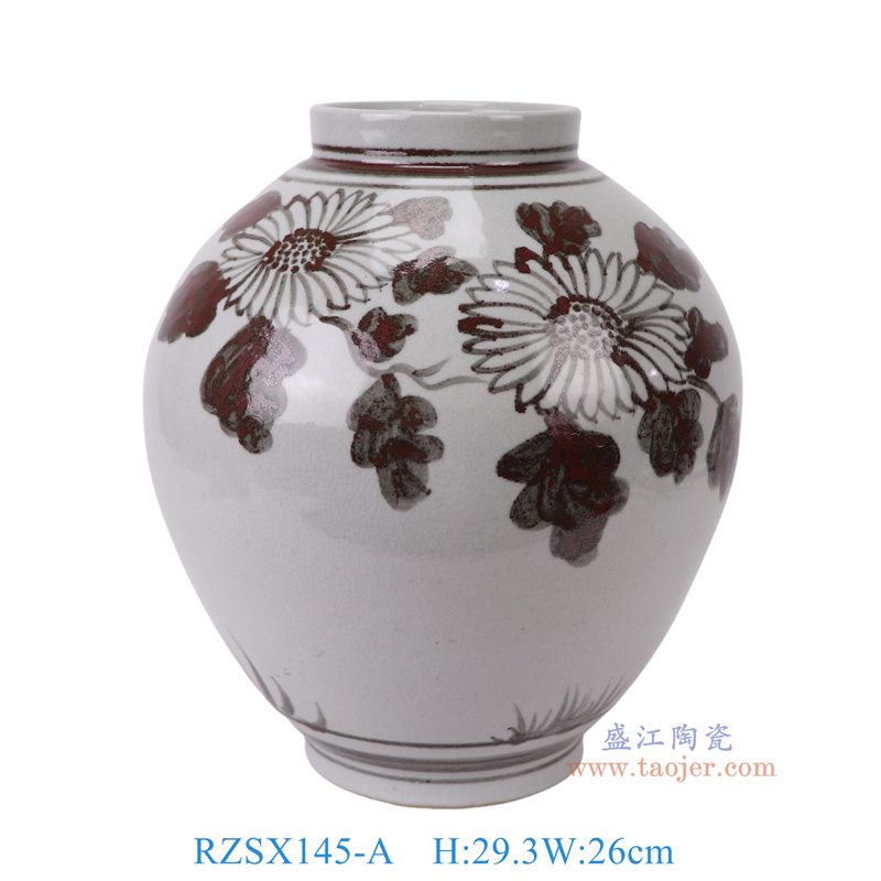 铁锈红菊花纹花瓶罐子正面