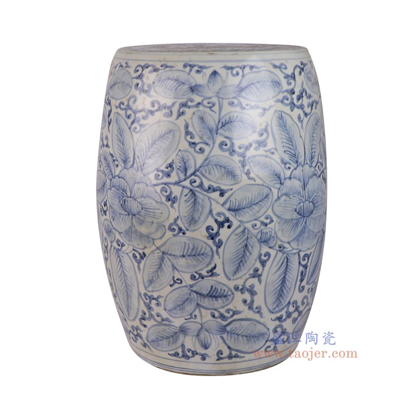 RZSX79-M仿古脚踩泥青花花叶纹凳子侧面