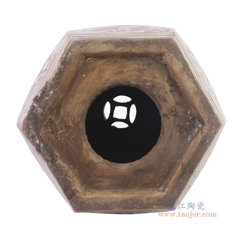 RZSX76-F洪武釉里红缠枝牡丹六方凳子底部
