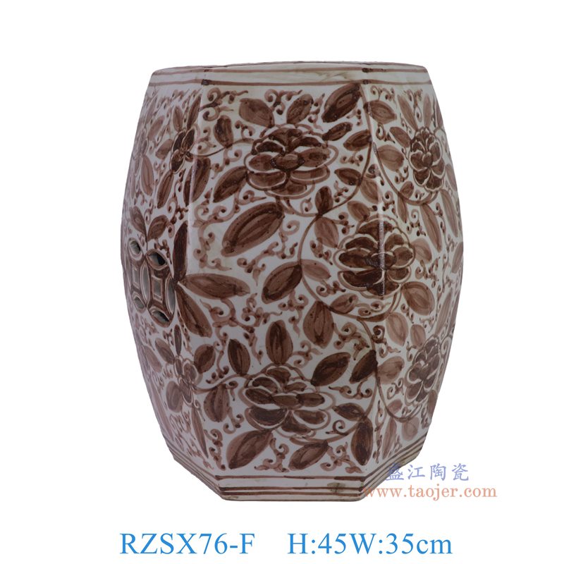 RZSX76-F洪武釉里红缠枝牡丹六方凳子