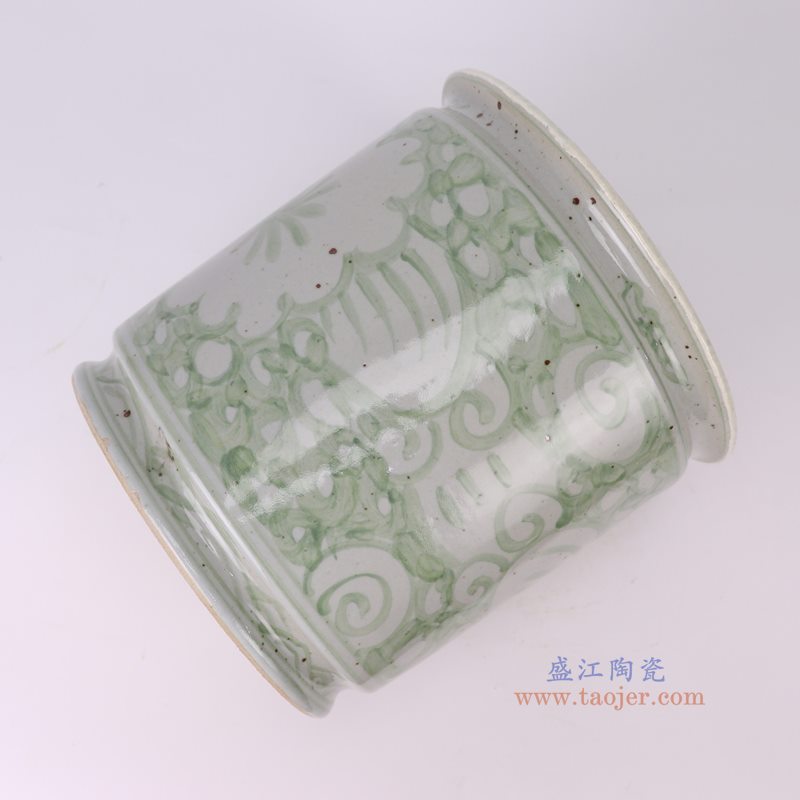 RZSX09-O 绿色太阳花纹笔筒香炉侧面