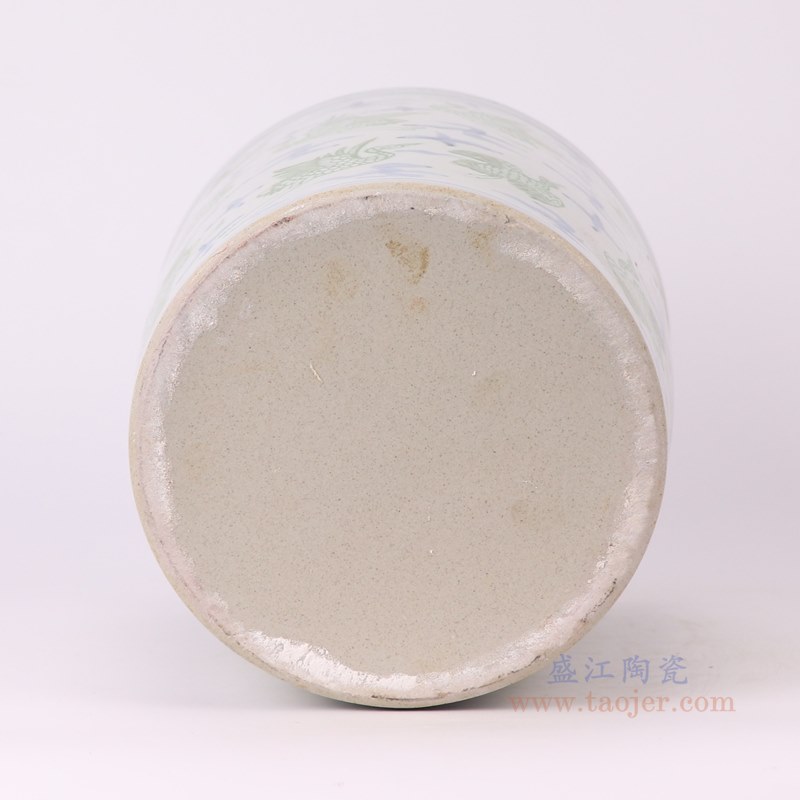 RZSX03-D  青花绿色仙鹤纹花盆缸 底部图  