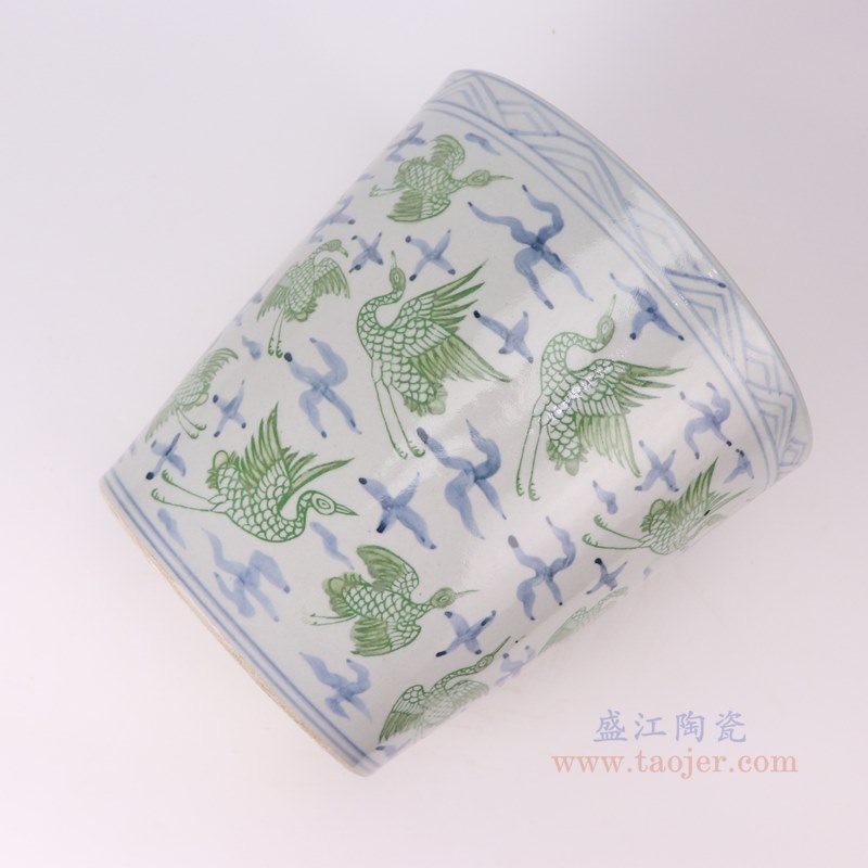 RZSX03-D 青花绿色仙鹤纹花盆缸