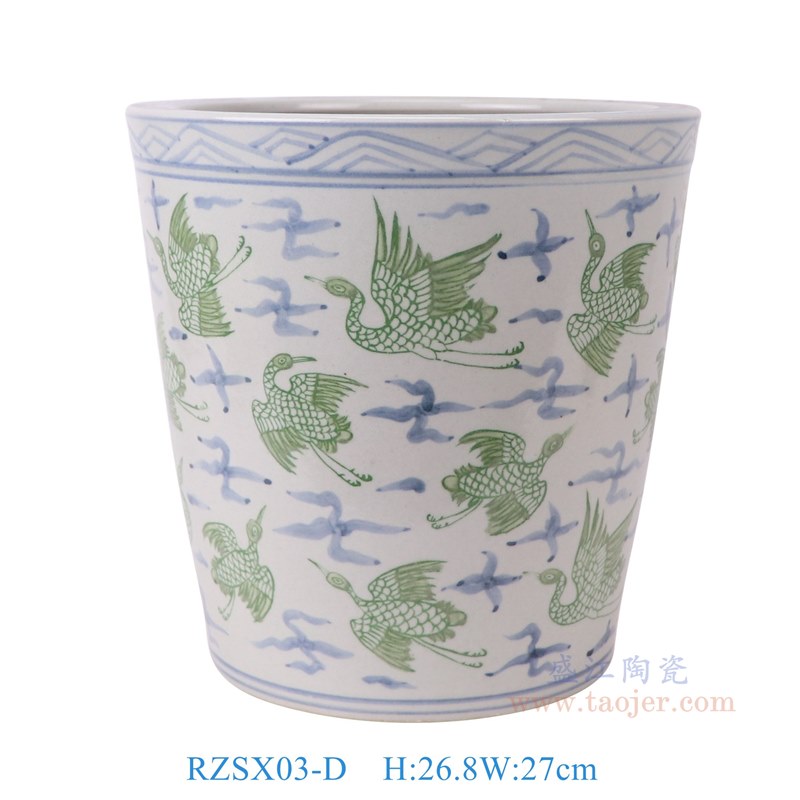RZSX03-D 青花绿色仙鹤纹花盆缸