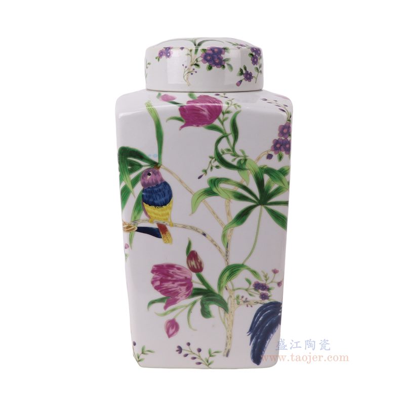RXAE-67053 彩绘花鸟四方茶叶罐