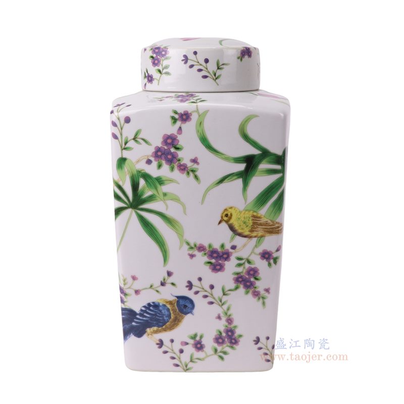 RXAE-67053 彩绘花鸟四方茶叶罐    