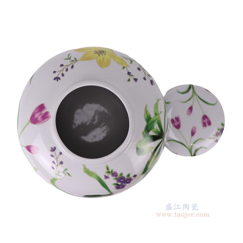 RXAE-67054彩绘花鸟平顶罐盖罐