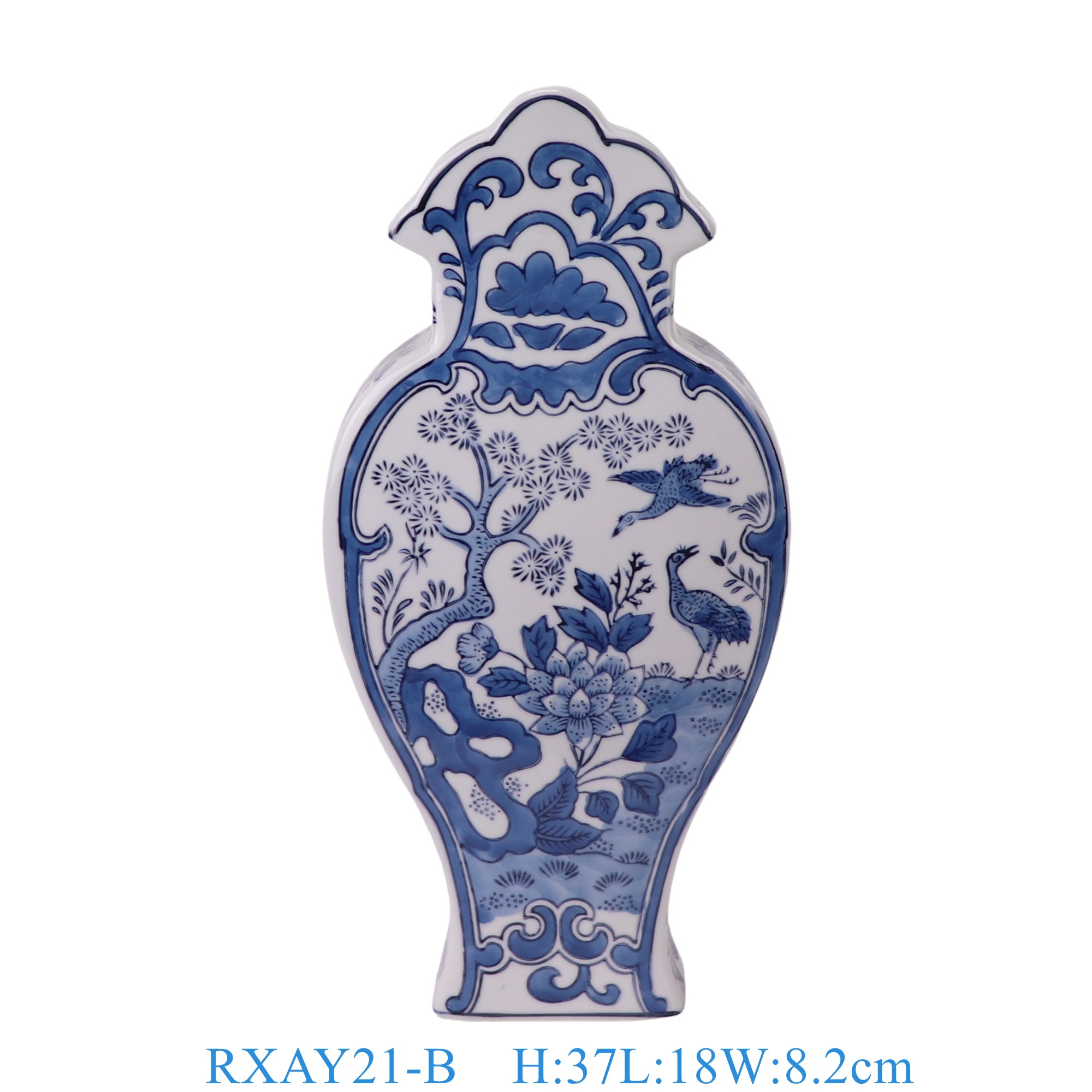 RXAY21-B 青花花鸟凤尾扁肚瓶   