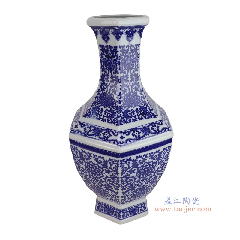 RZGM27-A 青花缠枝莲六方花瓶  