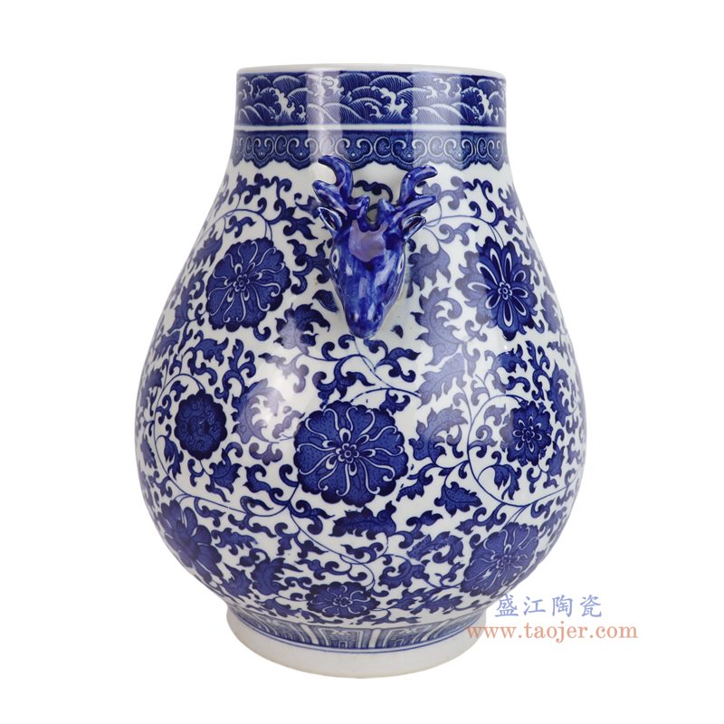 RZGM28-A 青花缠枝莲鹿耳福桶   