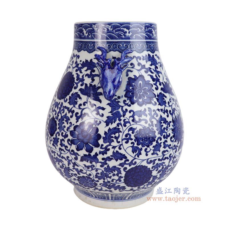 RZGM28-A 青花缠枝莲鹿耳福桶   