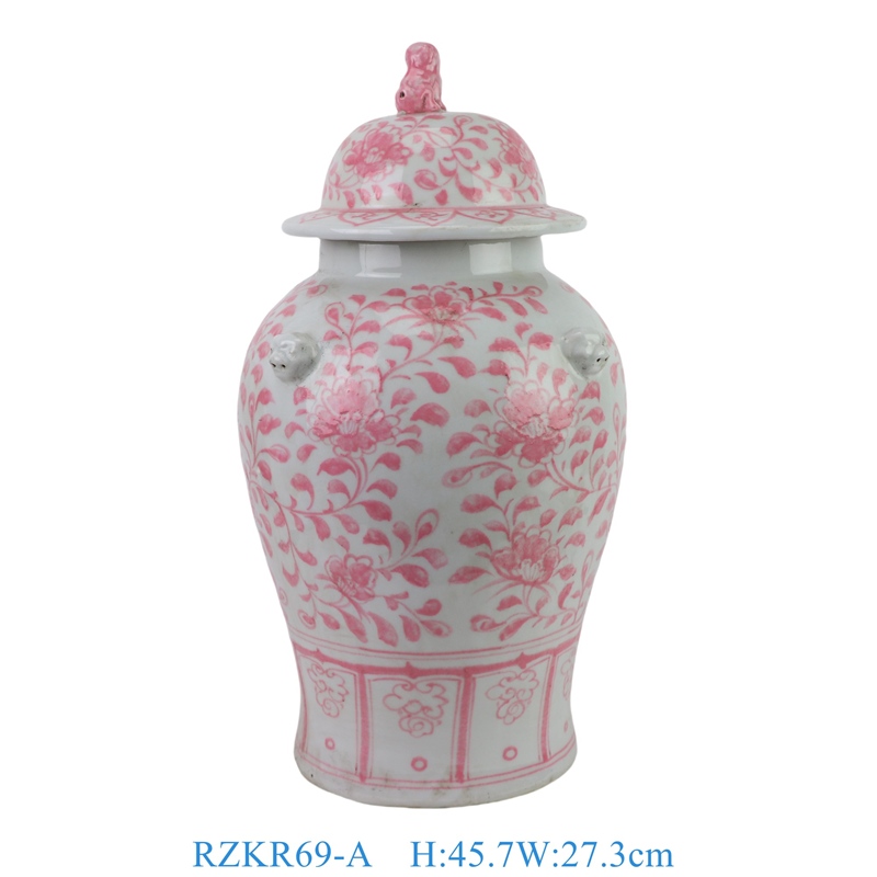 RZKR69-A 釉里红缠枝牡丹狮子头将军罐  