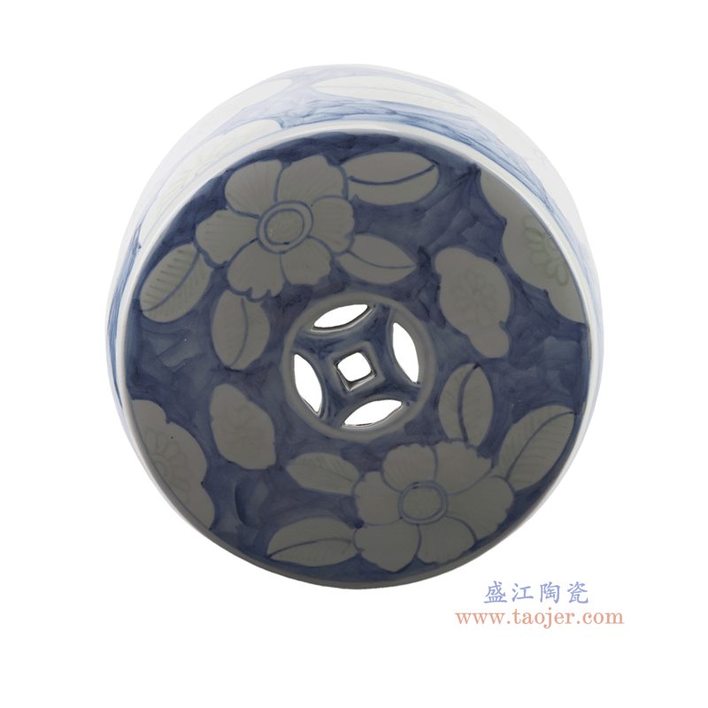 RZSX43-G 青花蓝底白花叶纹鼓凳凉墩   