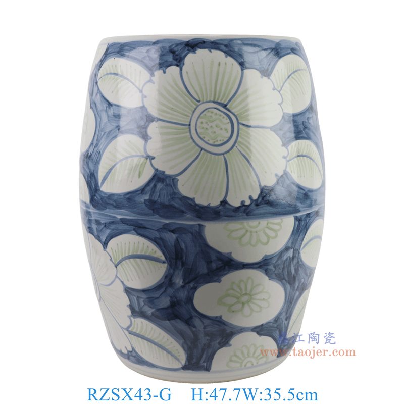 RZSX43-G 青花蓝底白花叶纹鼓凳凉墩   