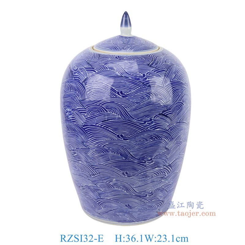 RZSI32-E 青花海浪海水纹冬瓜罐  