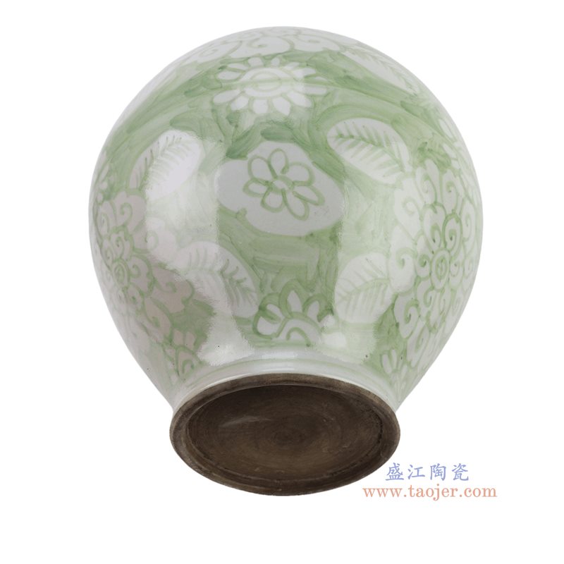 RZSX154-A 绿底牡丹花叶纹圆罐   