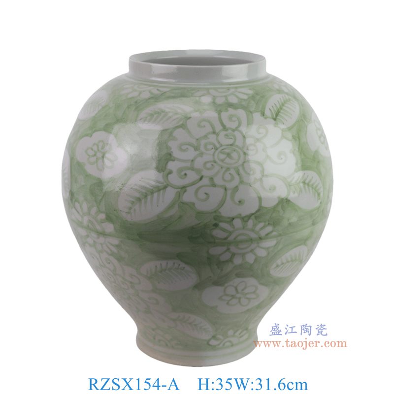 RZSX154-A 绿底牡丹花叶纹圆罐   