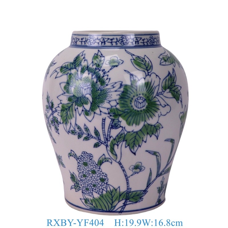 RXBY-YF404 绿青花花叶纹花瓶 