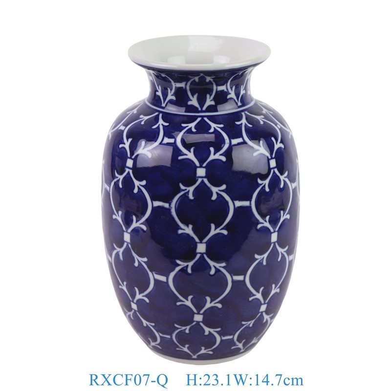 RXCF07-Q 蓝底青花几何线条纹冬瓜瓶   