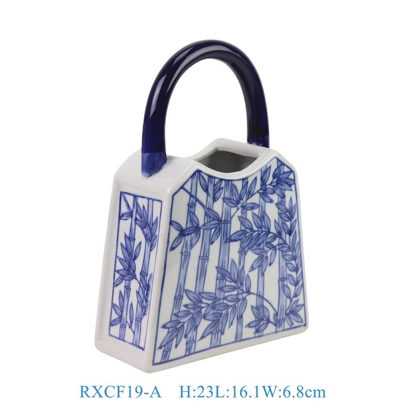 RXCF19-A 青花竹纹四方包花篮子   