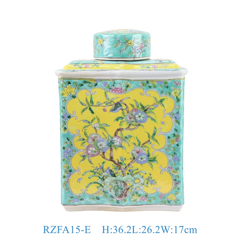 RZFA15-E 粉彩开窗花鸟四方扁罐