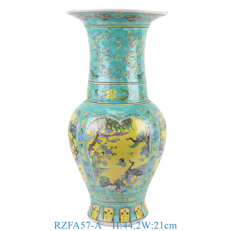 RZFA57-A 绿底开窗虎鹤图花觚瓶   