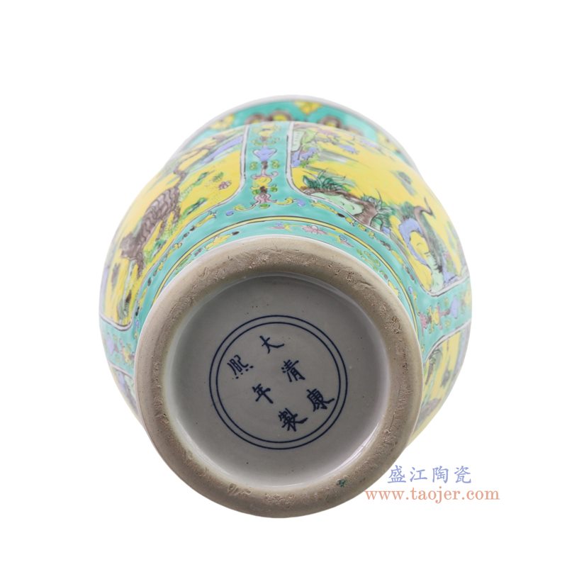 RZFA57-A 绿底开窗虎鹤图花觚瓶   