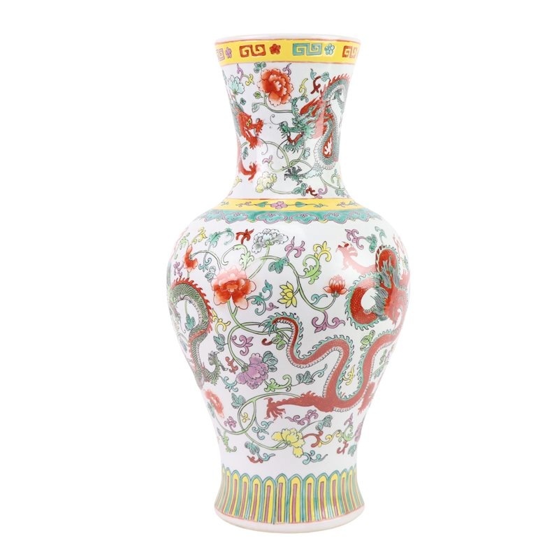 RZFA58-A 粉彩龙纹鱼尾瓶 