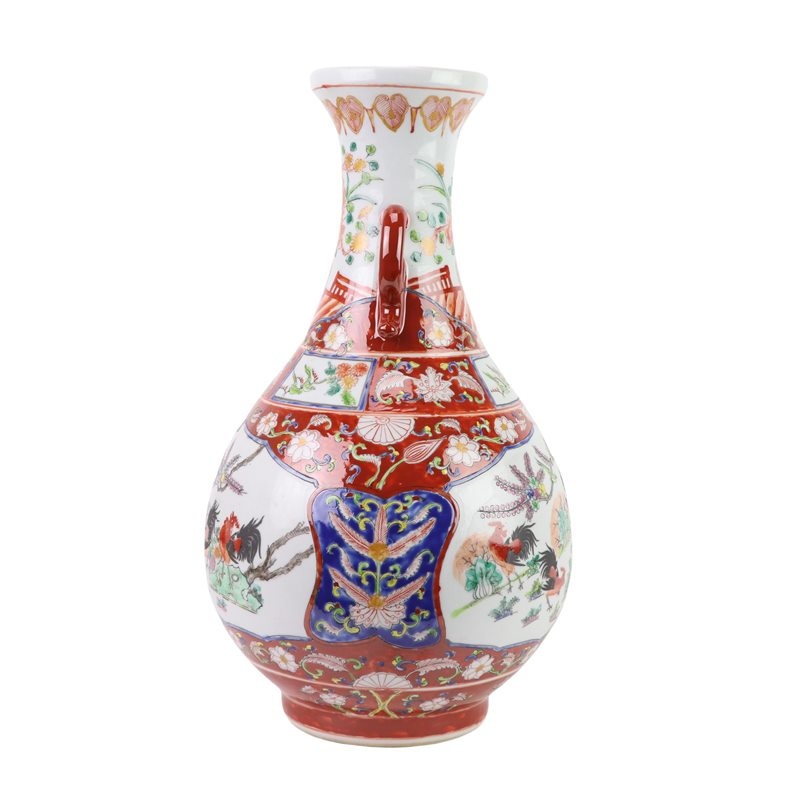 RZFA60-A 粉彩百鸡图双耳玉壶春瓶 