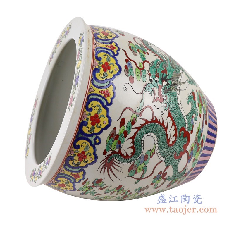 RZSY18-B 仿古粉彩白底云龙纹大缸  