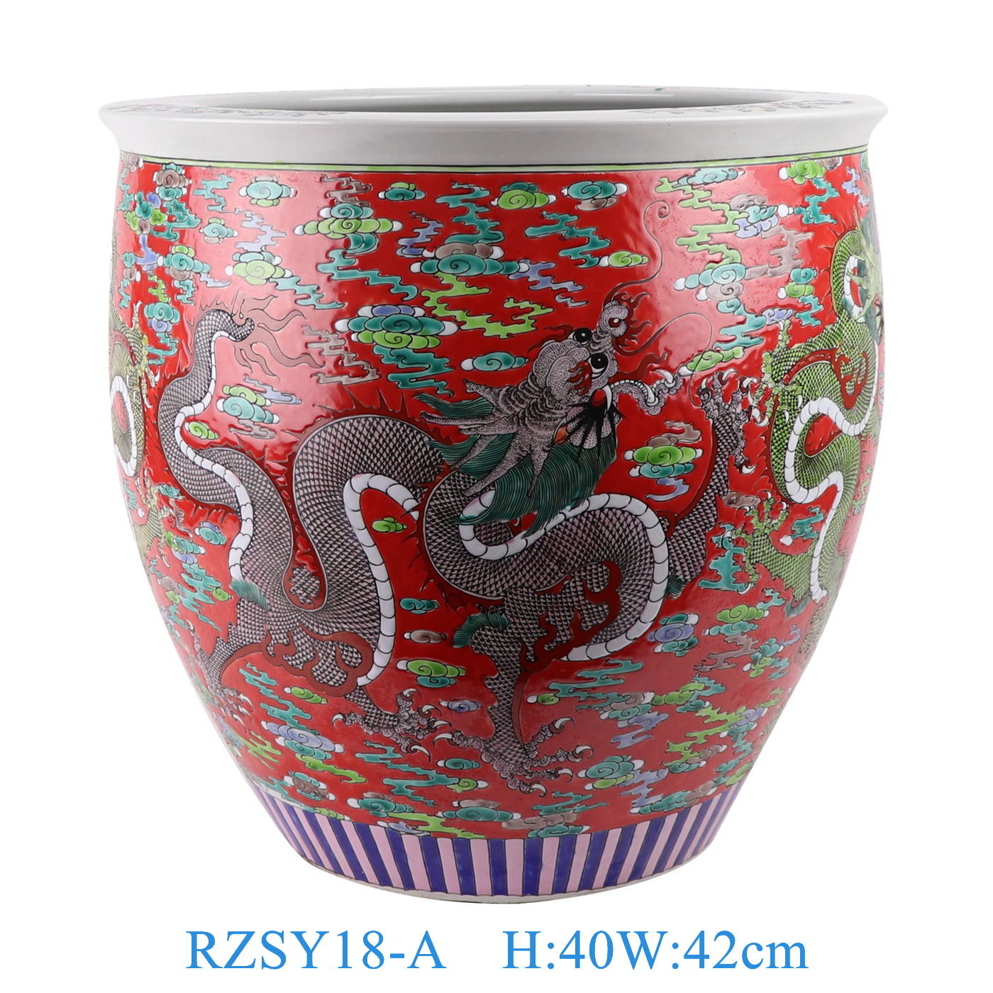 RZSY18-A 仿古粉彩红底云龙纹大缸   