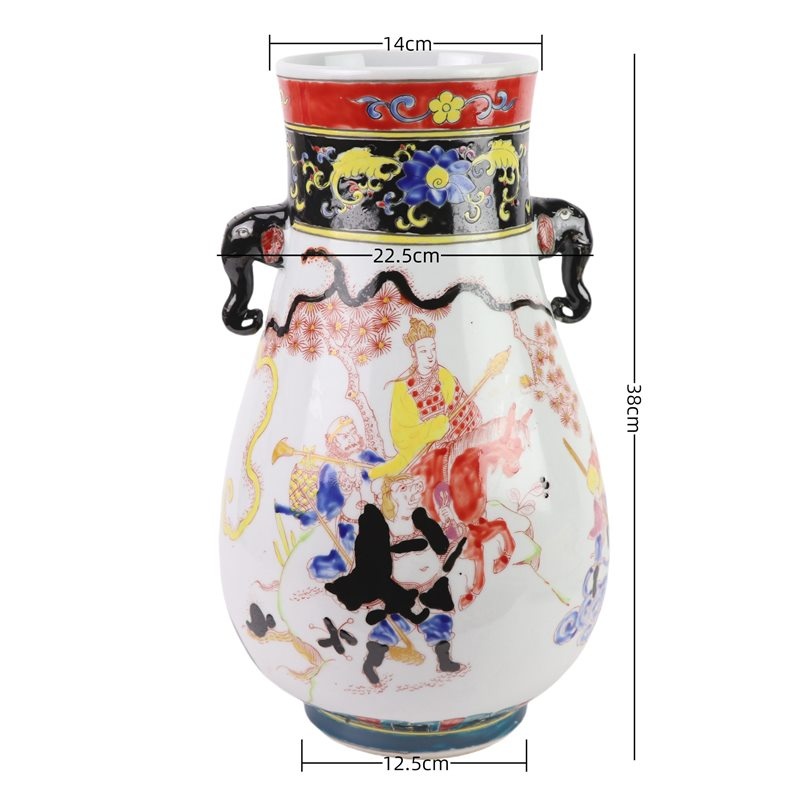 RZFA56-A 粉彩西游记人物象耳福桶瓶  