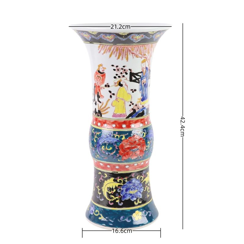 RZFA59-A 粉彩缠枝牡丹人物花觚瓶   