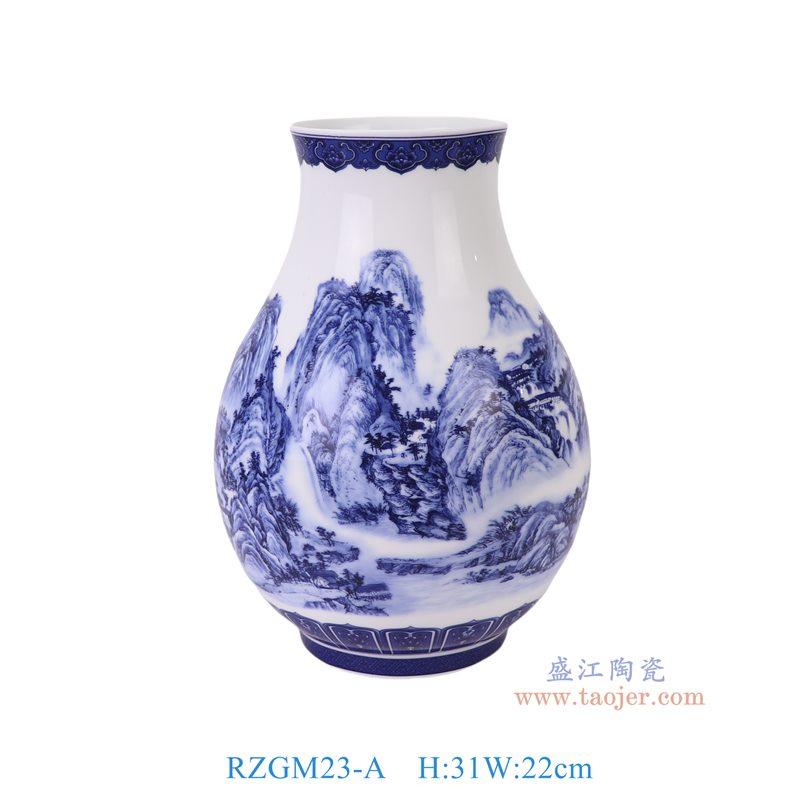 RZGM23-A 青花山水福桶瓶   