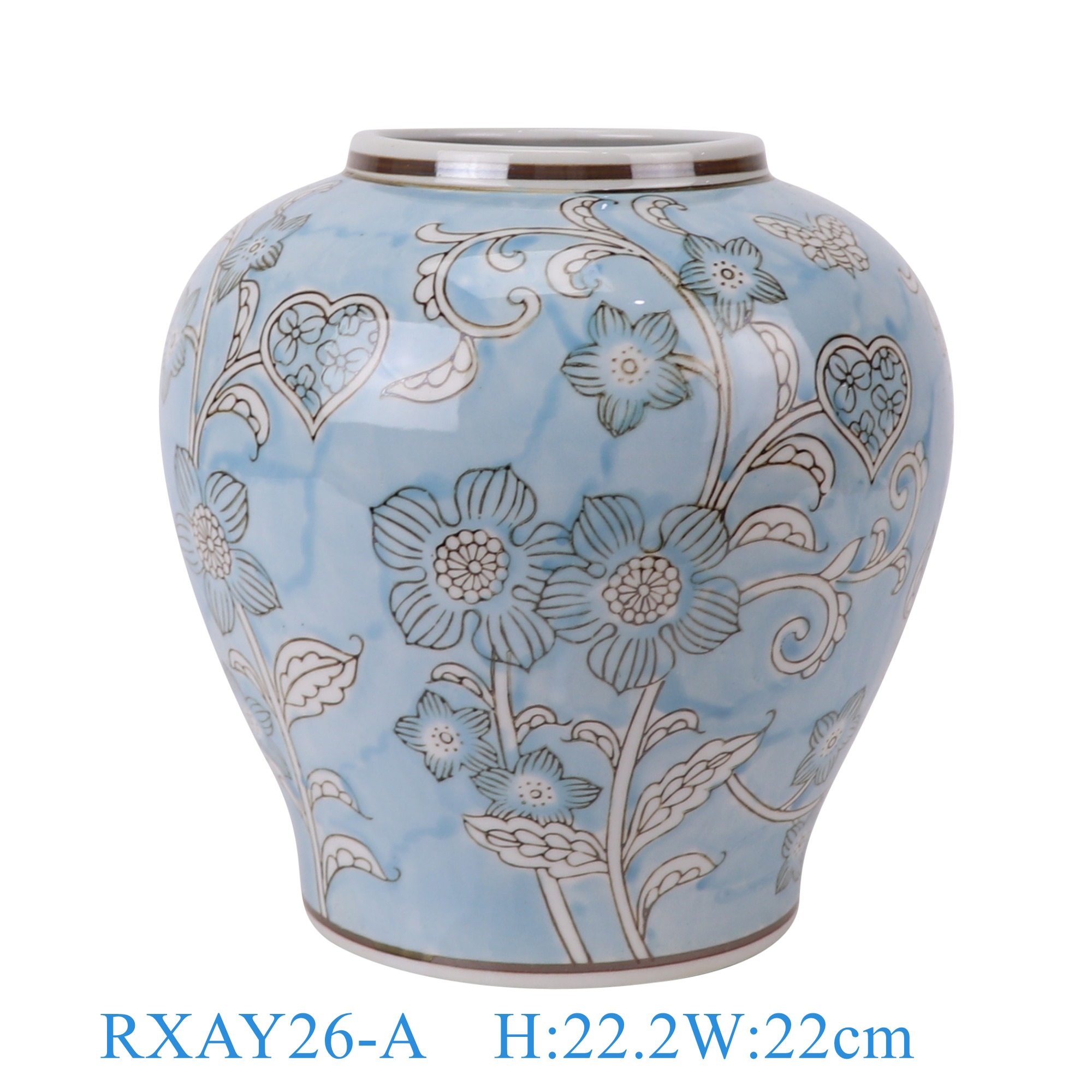 RXAY26-A 浅蓝底彩绘缠枝花叶纹大肚花瓶   