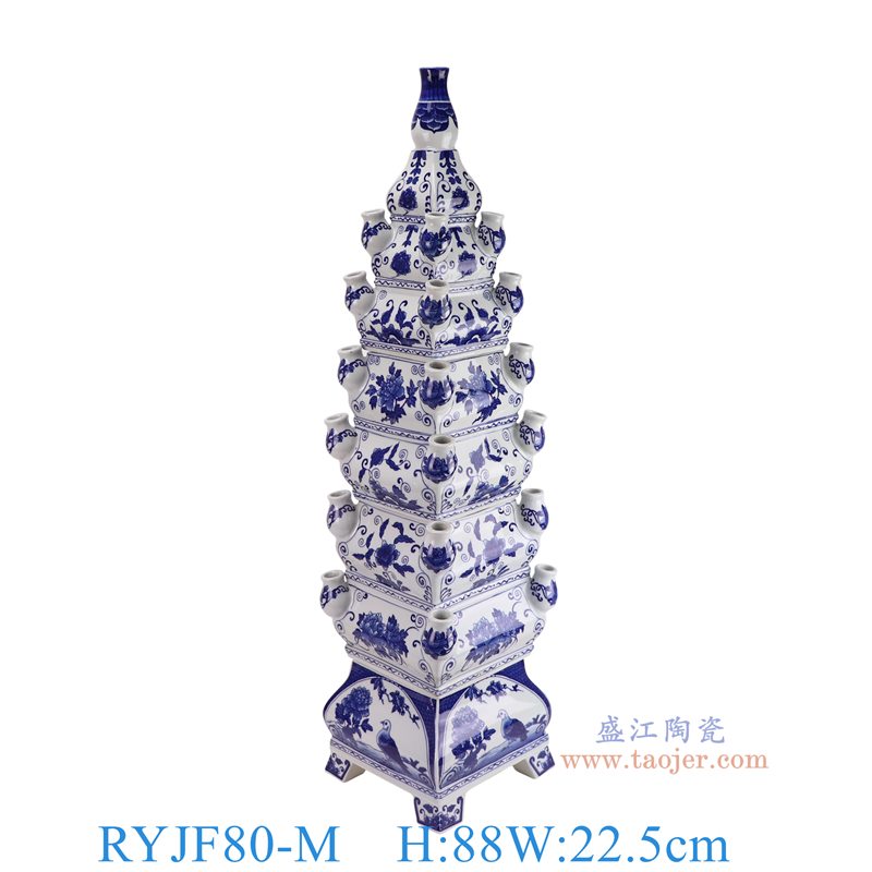 RYJF80-M 青花缠枝花鸟宝塔无底托   