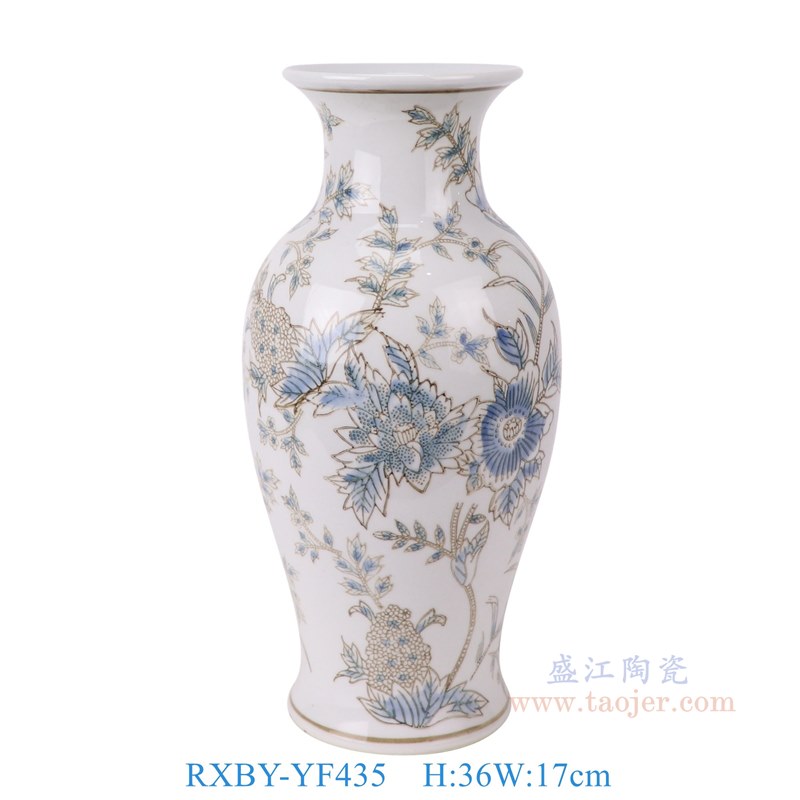 RXBY-YF435 青花彩绘花叶纹鱼尾瓶   