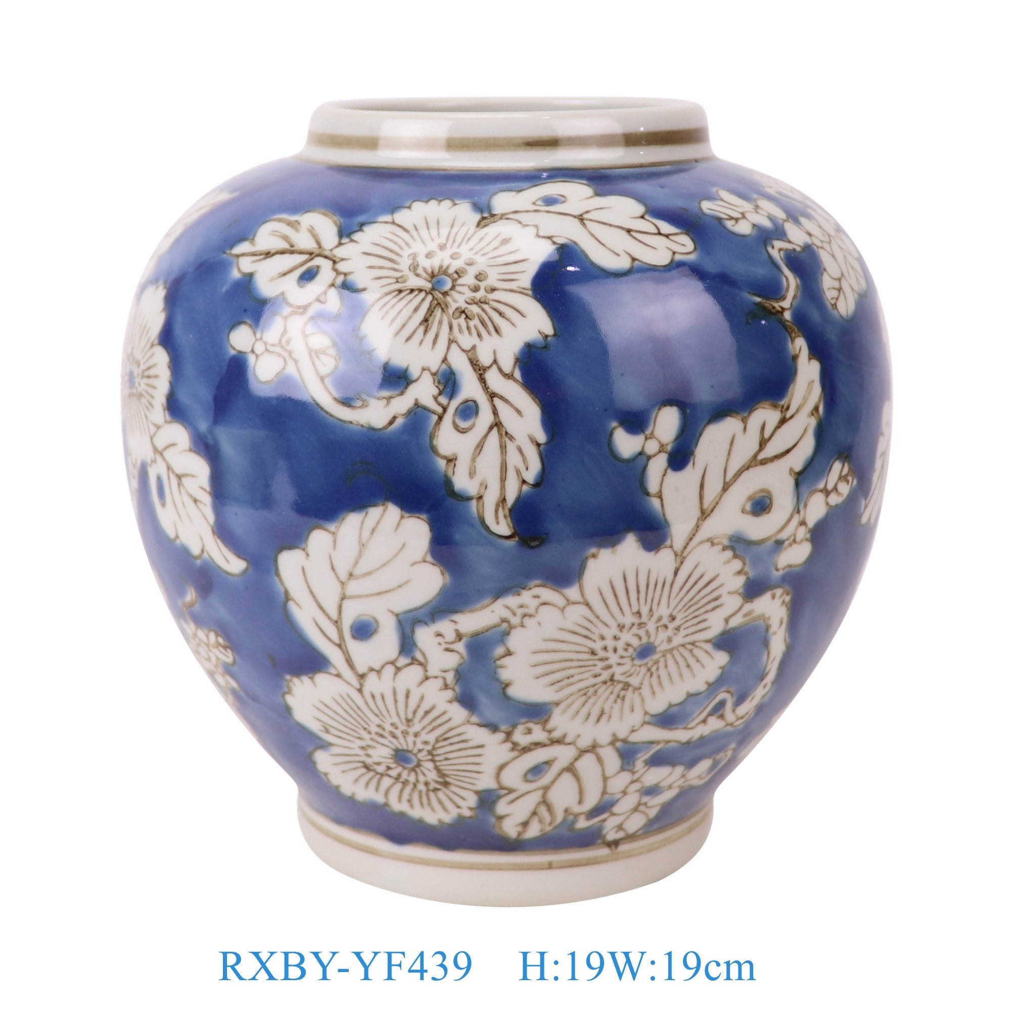 RXBY-YF439 蓝底白花叶纹大肚花瓶   