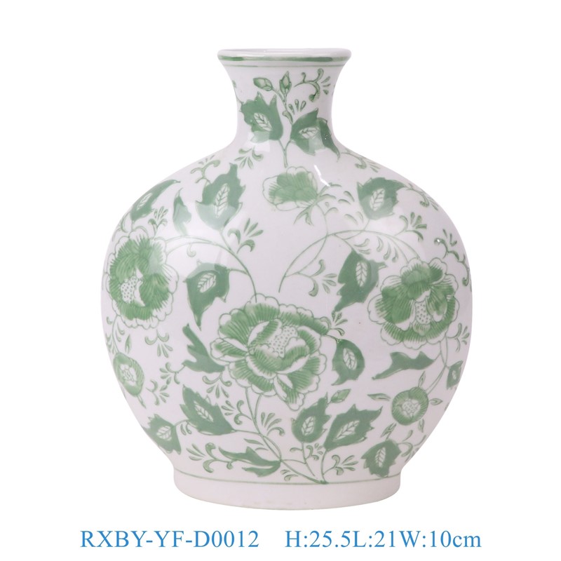 RXBY-YF-D0012 绿色花叶纹扁肚瓶抱月瓶