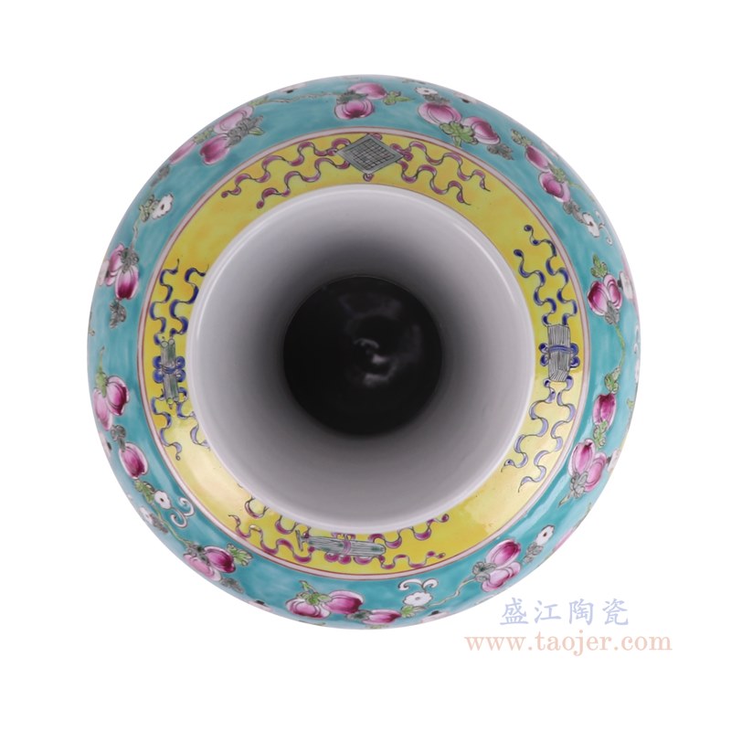 RYZG21-B 粉彩绿底孩童嬉戏花卉纹赏瓶  