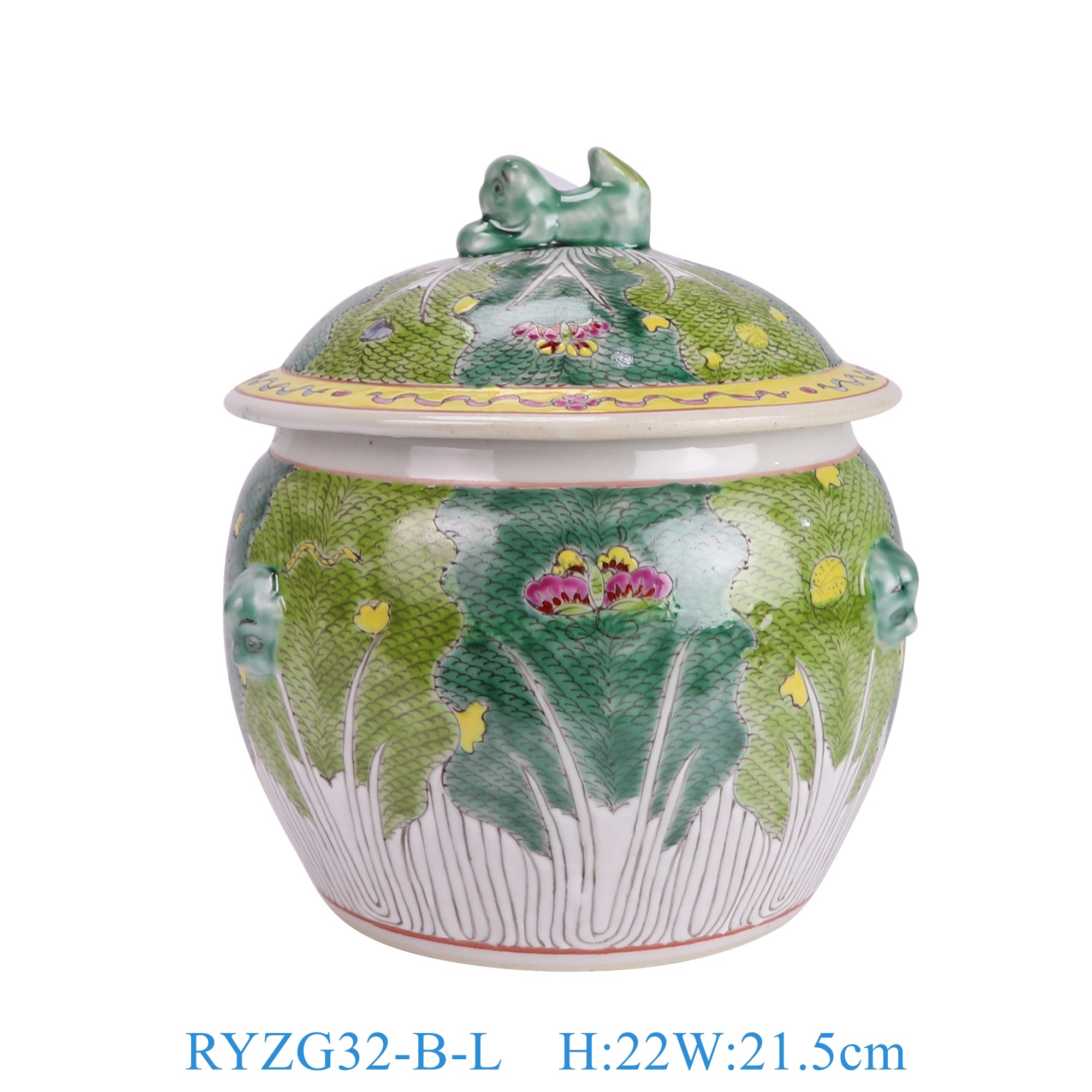 RYZG32-B-L 粉彩白菜花蝶纹饭鼓大号  