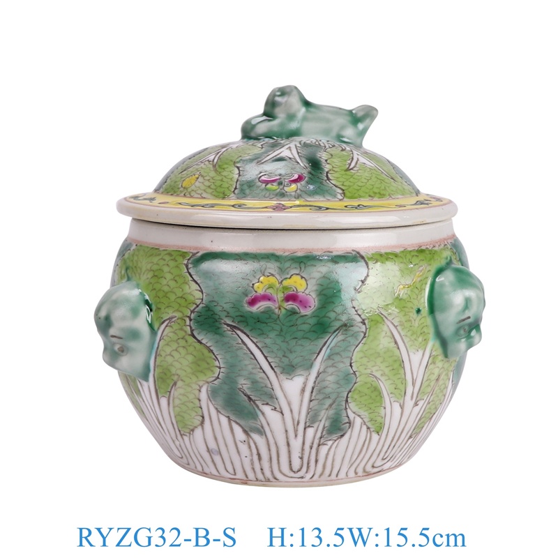 RYZG32-B-S 粉彩白菜花蝶纹饭鼓小号