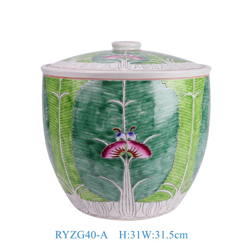 RYZG40-A 粉彩白菜花蝶纹盖罐缸   