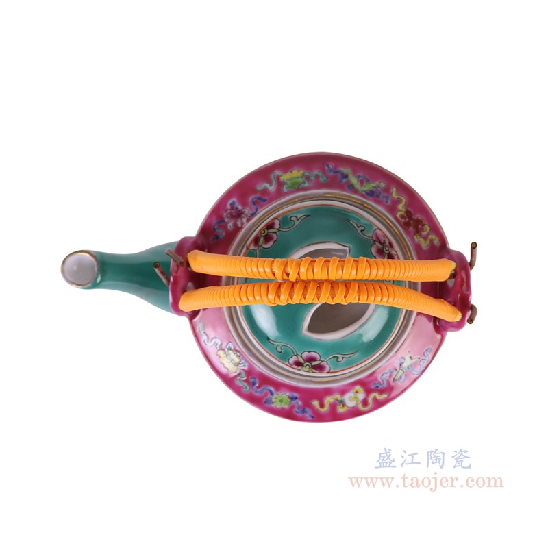 RZFA35-A 娘惹瓷绿底开窗凤凰牡丹纹提梁壶   