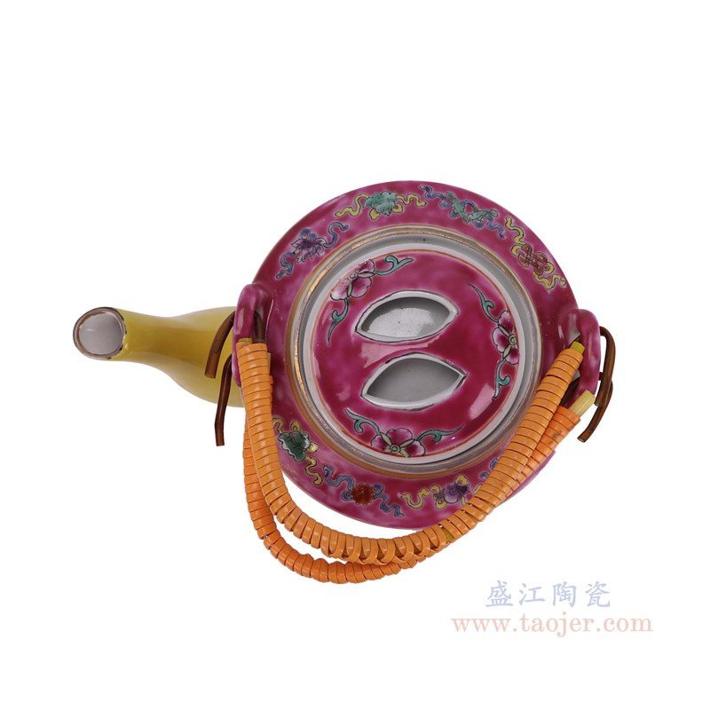 RZFA35-B 娘惹瓷黄底开窗凤凰牡丹纹提梁壶   